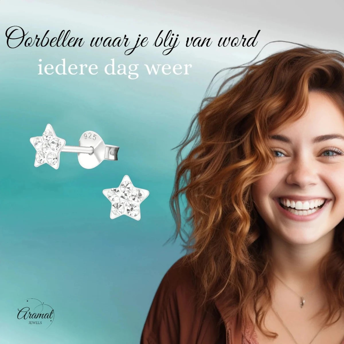 925 Sterling Zilveren Sterretjes Oorknopjes met Transparant Kristal 5mm - Aramat Jewels - Oorbellen - cadeautip