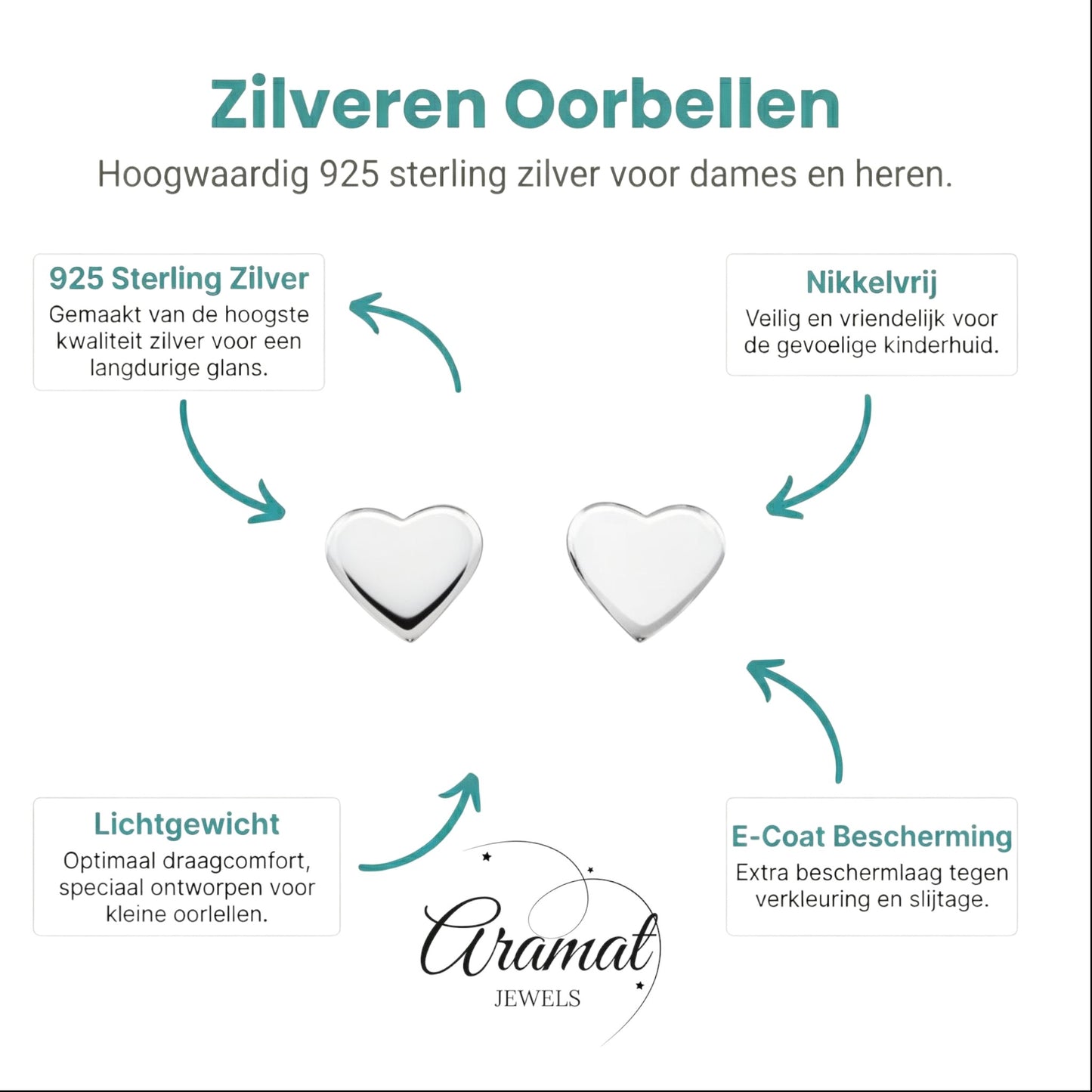 925 Zilveren Hartjes Oorbellen - 4 mm - Glad - Aramat Jewels - Oorbellen - cadeautip