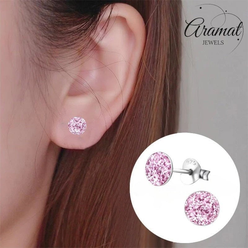925 Zilveren Kinderoorbellen Paarse Glitter Rond 5mm - Aramat Jewels - Oorbellen - cadeautip