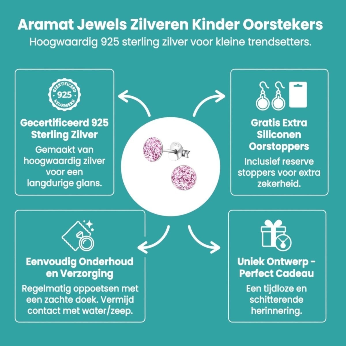 925 Zilveren Kinderoorbellen Paarse Glitter Rond 5mm - Aramat Jewels - Oorbellen - cadeautip