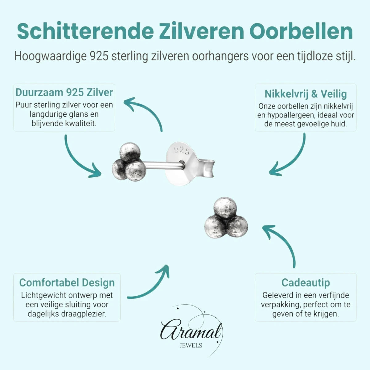 925 zilveren Oorbellen Kinder Dots 4mm - Aramat Jewels - Oorbellen - cadeautip