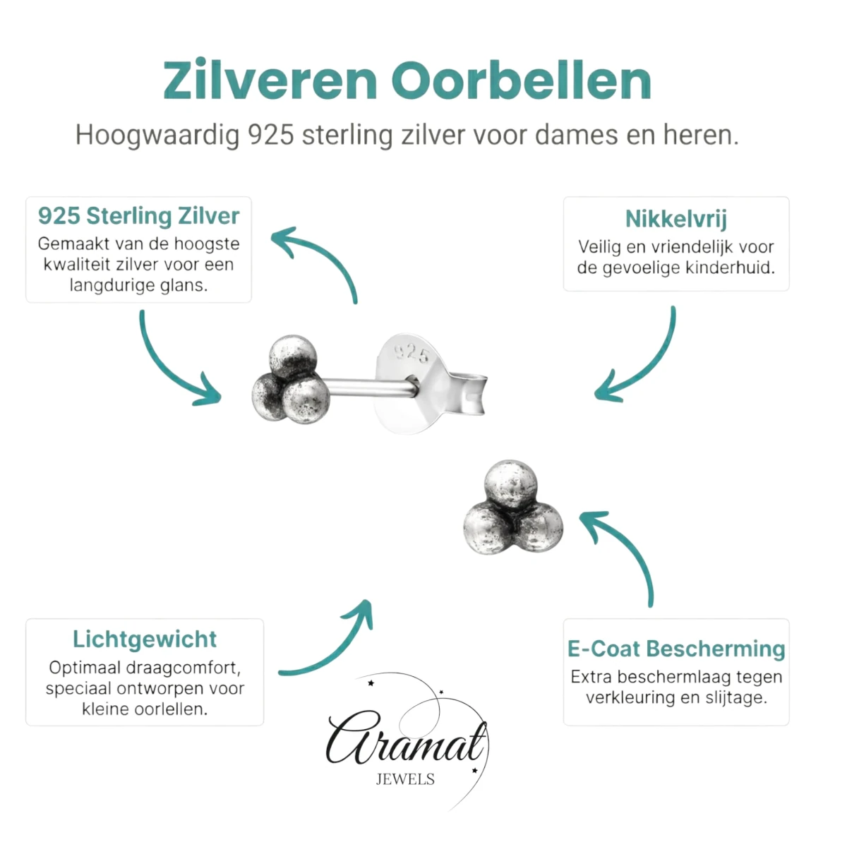 925 zilveren Oorbellen Kinder Dots 4mm - Aramat Jewels - Oorbellen - cadeautip