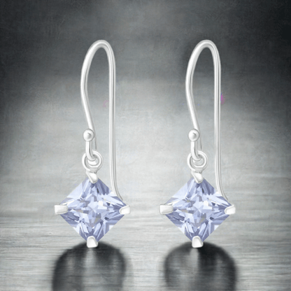 925 Zilveren Oorhangers Lila Zirkonia - Kinder Oorbellen - oor1170 - 1092 - Oorhangers kopen# - 15mm - 925 Zilver - alles