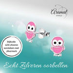 925 Zilveren Uiltjes Oorbellen - Roze Emaille - Cadeautip - oor345 - Oorbellen kopen