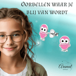 925 Zilveren Uiltjes Oorbellen - Roze Emaille - Cadeautip - oor345 - Oorbellen kopen