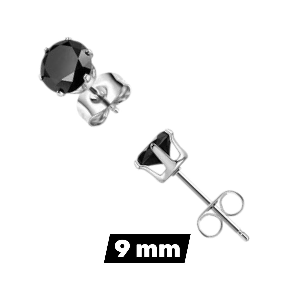 Stalen oorstekers zwarte zirkonia – Rond 2-10 mm