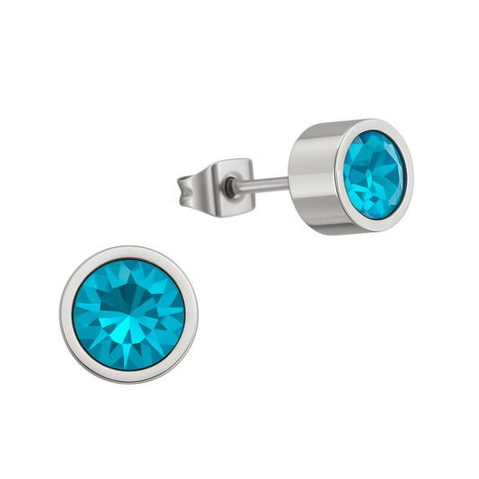 Aqua blue crystal stud earrings – 5mm silver stainless steel