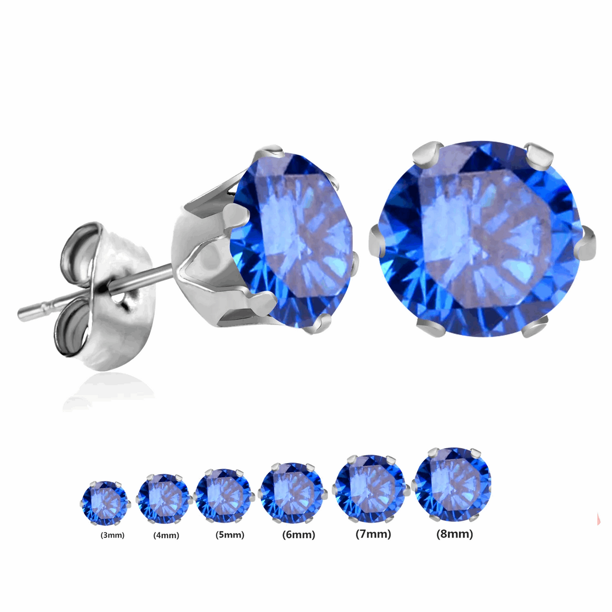 Blauwe Zirkonia Oorknopjes 8mm | Oorbellen