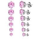 Aramat Jewels ® – Stalen oorbellen met zirkonia - Roze - Rond 3mm 4mm 5mm 6mm 7mm 8mm chirurgisch staal dames geboortesteen heren Met_steen oorbellen rond roze Staal zilverkleurig zirkonia