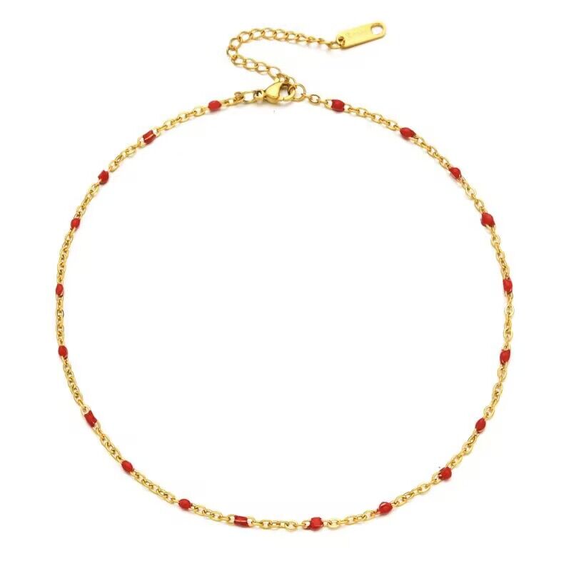 Goud Armband Met Rode Kralen - Aramat Jewels® Stalen Enkelbandje