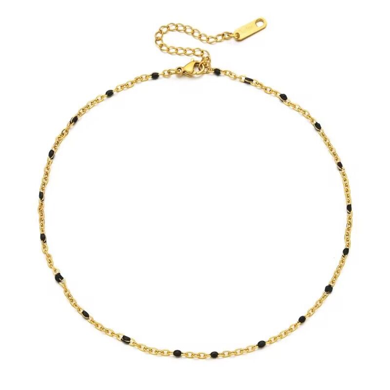 Gouden Armband Met Zwarte Kralen - Aramat Jewels® Stalen Enkelbandje