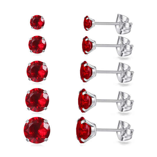 Rode Zirkonia Oorstekers - Titanium Oorbellen Met Rode Kristal Studs