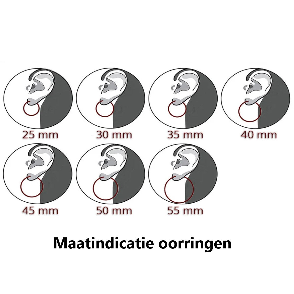 Zes Verschillende Maten Zilveren Zirkonia Oorhangers Met Transparante Steen.