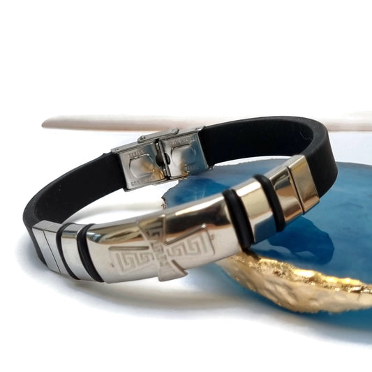 Siliconen Armband Met Blauwe Steen - Stalen Accenten 20cm