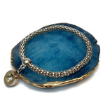 Blauwe Agaat Slice Armband Met Zilveren Ketting: Stalen Popcorn Armband Transparant Bedel Kristal.