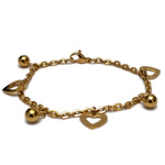 Gouden Armband Met Hartjes En Hartbedel - Elegante Stalen Bedelarmband Met Hartjes