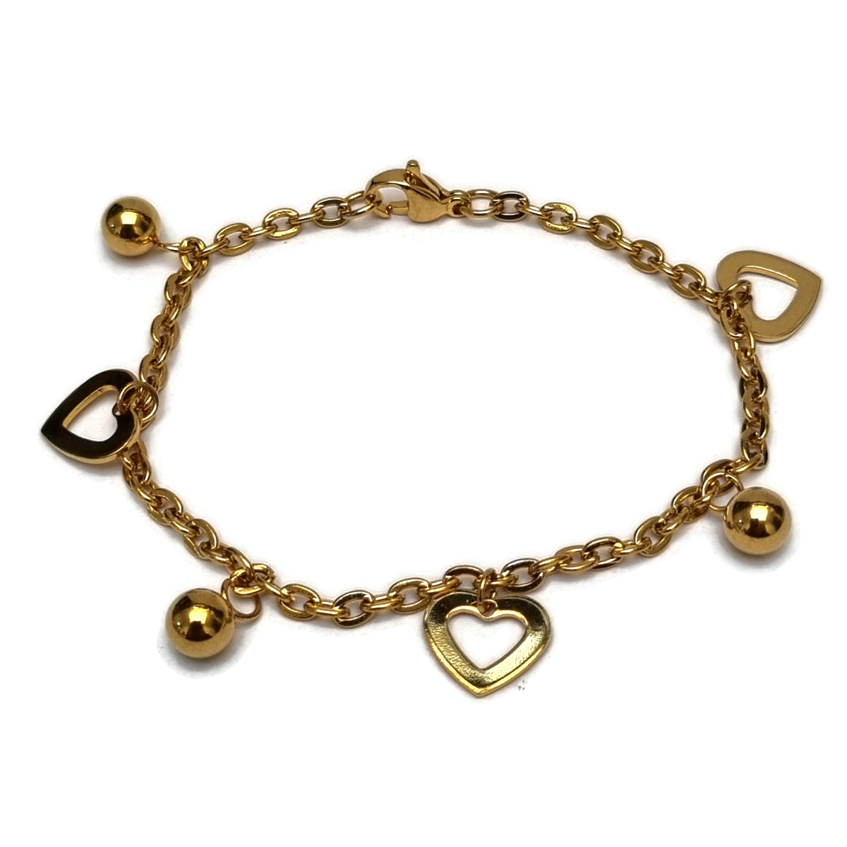 Gouden Armband Met Hart Bedels - Elegante Stalen Bedelarmband Met Hartjes