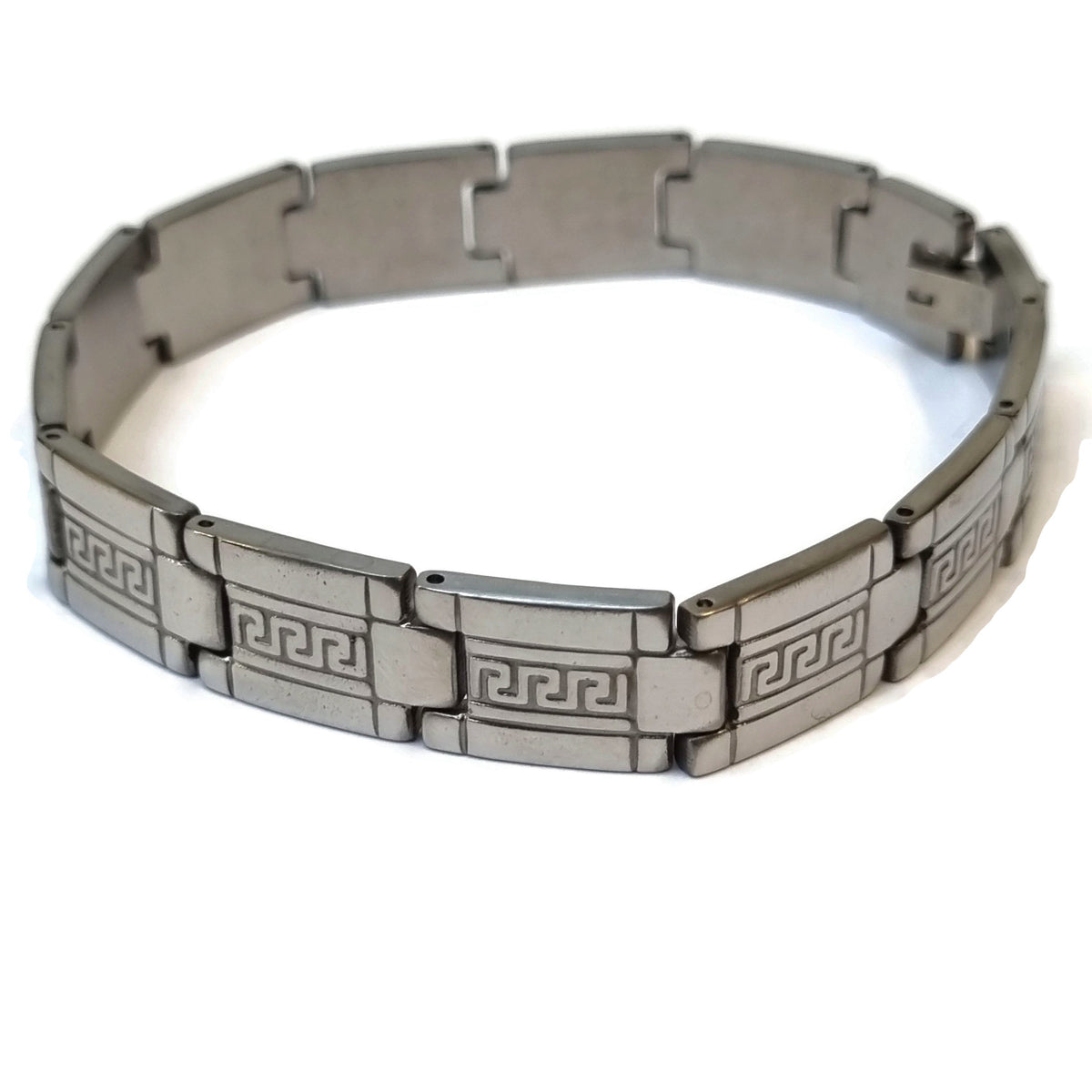 Schakel Armband Met Grieks Patroon - Stoere Grieks Schakel Armband Van Staal