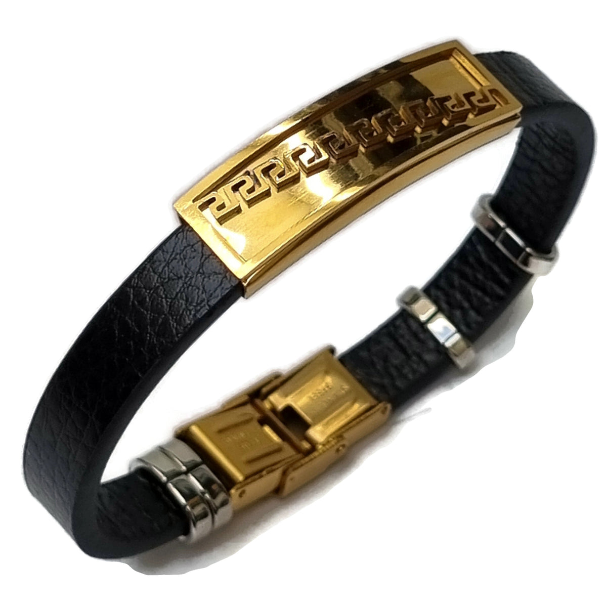 Leren Armband Goudkleurig Bruin Heren 21cm Met Gouden Gesp