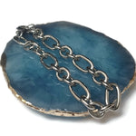 Blauwe Agaat Met Ketting Op Stalen Schakelarmband Fantasie