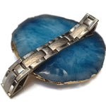 Tijdloze Stalen Schakel Armband Met Blauwe Steen.