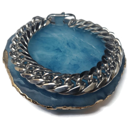 Blauwe Steen Met Zilverkleurige Gourmet Schakel Armband