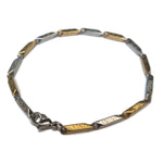 Bicolor Schakel Armband Grieks Motief - Trendy Staal - 22cm Met Gouden En Zilveren Schakels.