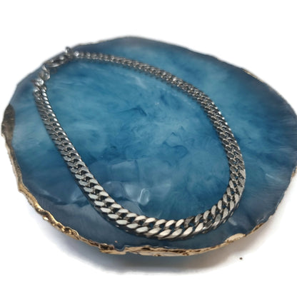 Blauwe Agaat Met Zilveren Ketting Op Moderne Afgevlakte Gourmet Armband