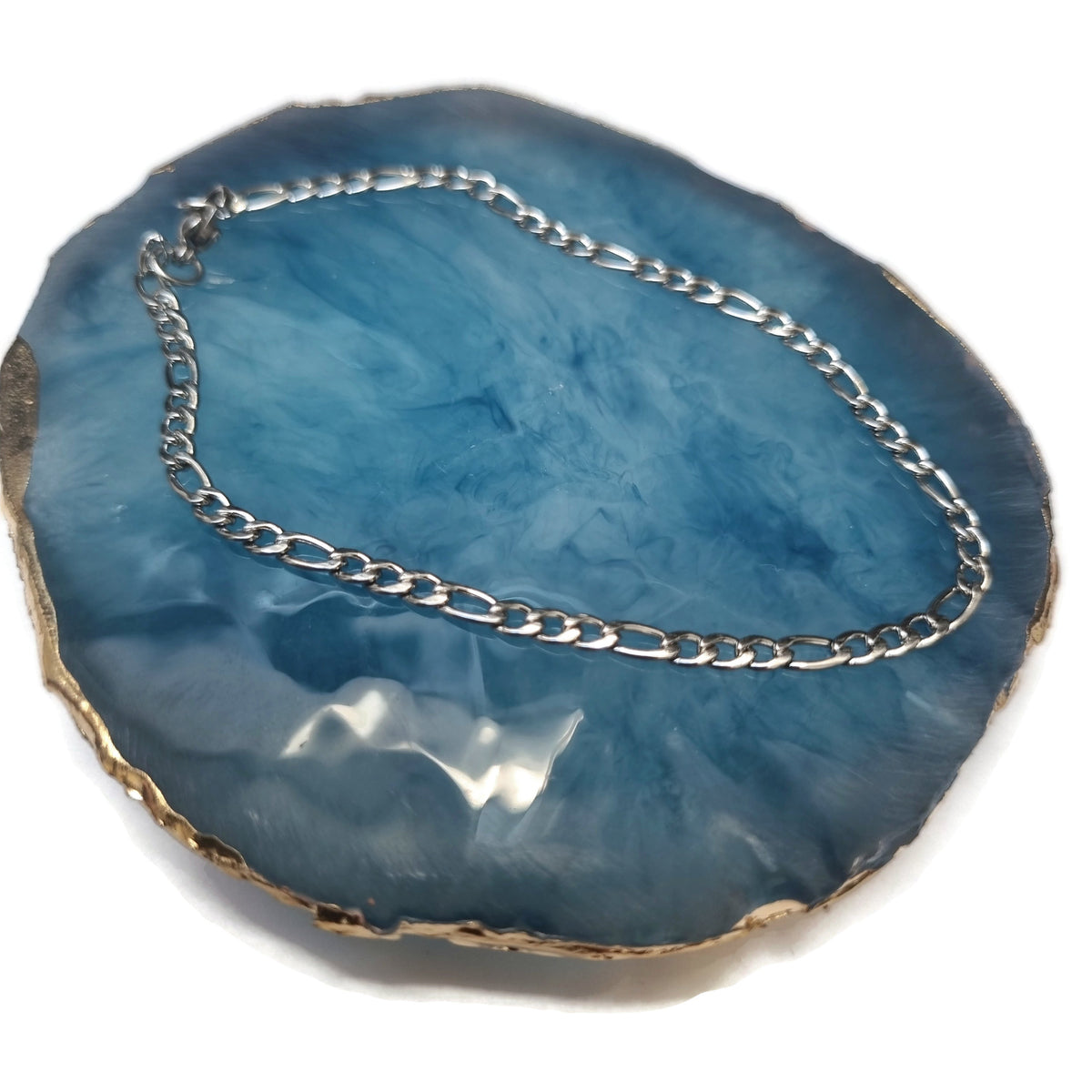 Stalen Figaro Armband Met Blauwe Agaat En Ketting Op Aramat Jewels®