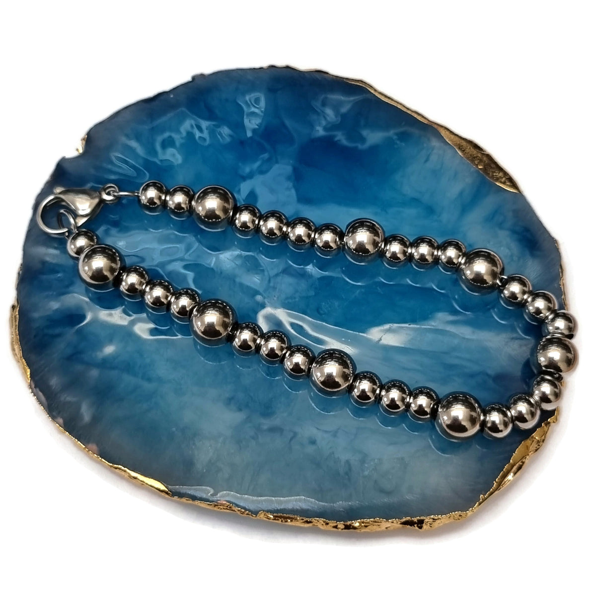 Blauwe Agaat Armband Met Ketting Op Zilver Kleurige Kralen Armband.