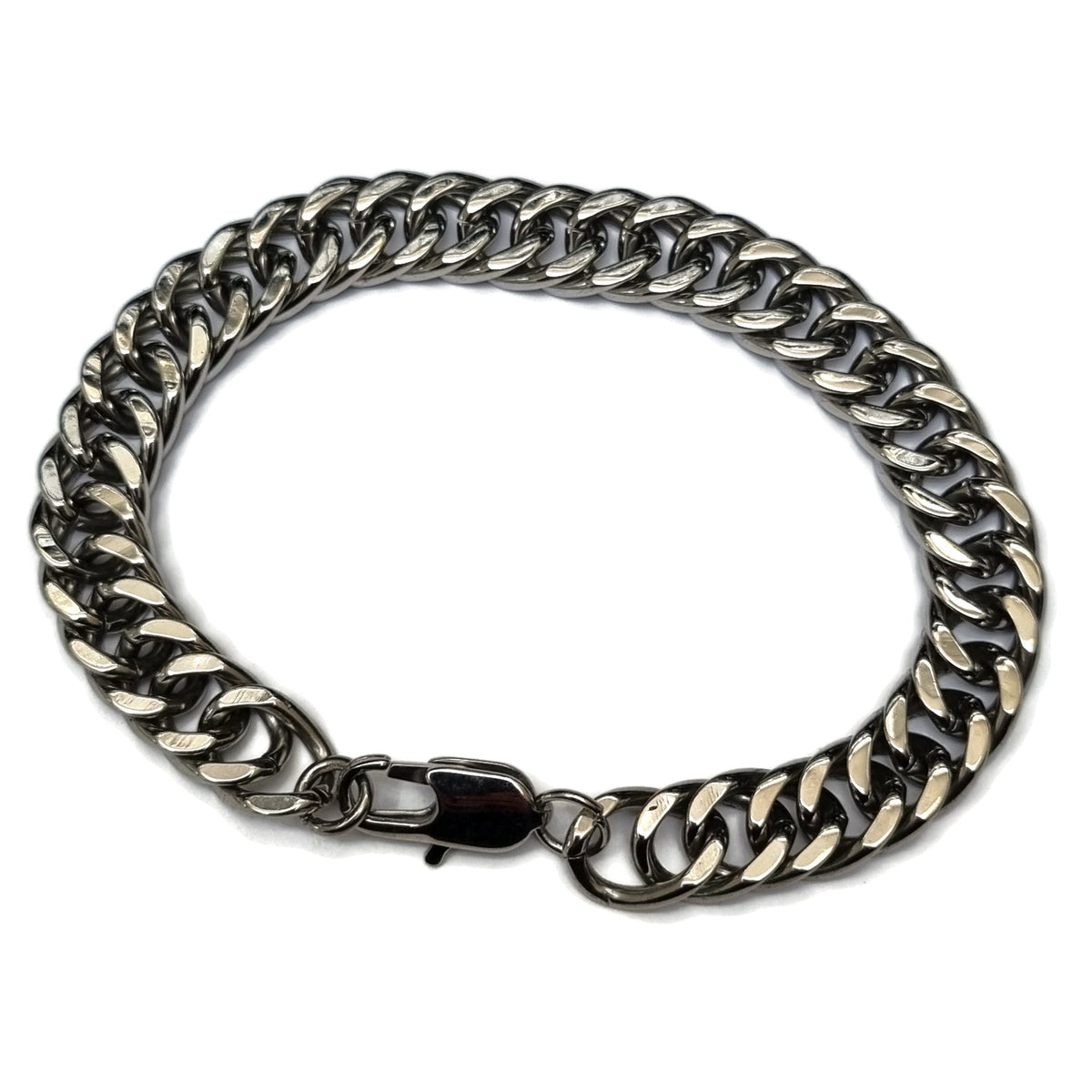 Stoere Zwarte En Zilverkleurige Gourmet Armband Met Een Dubbele Ketting - 10mm, 20cm.