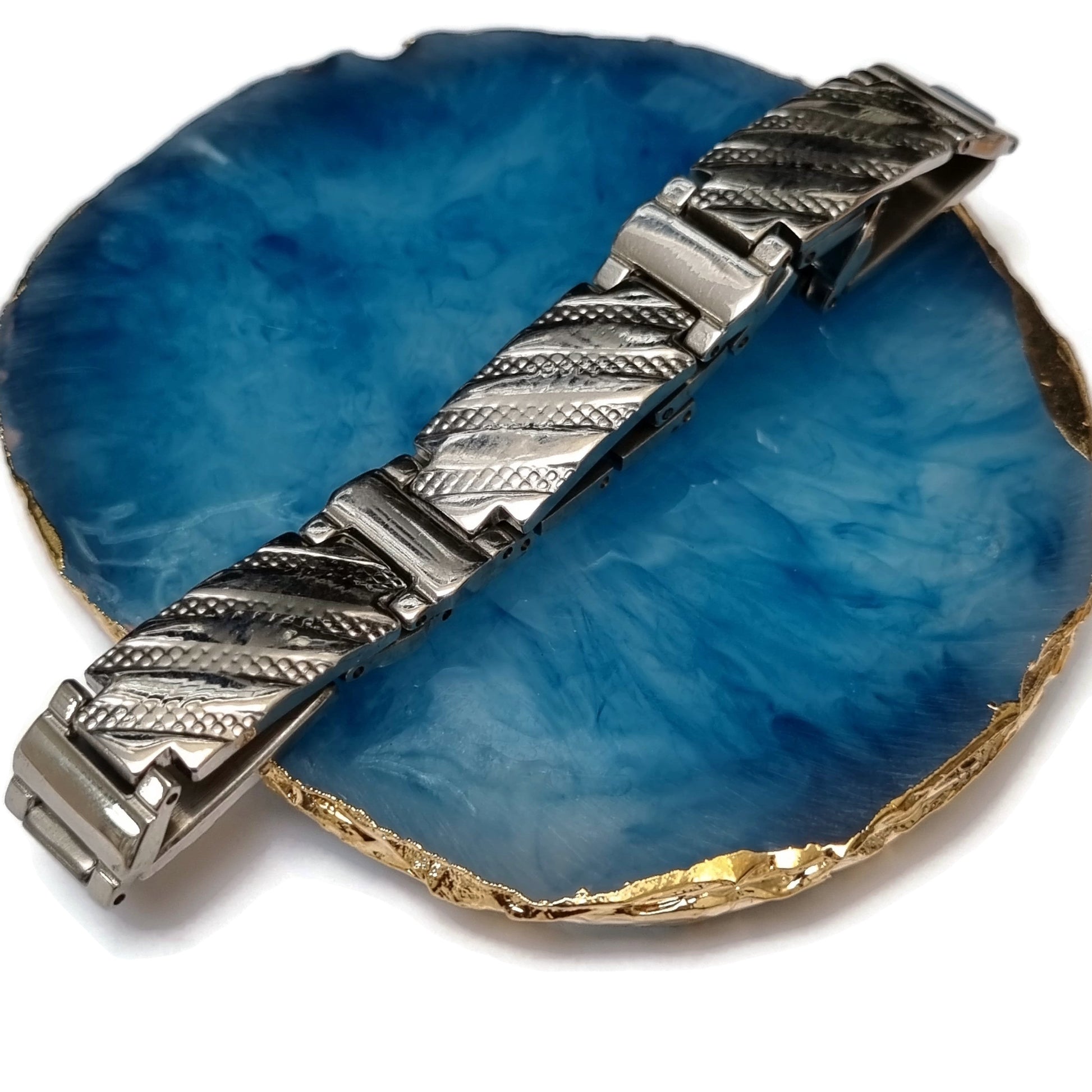 Blauwe Agaat Schakel Armband Amsterdam - 22cm Breed