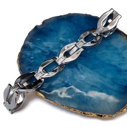Blauw Agaat Met Zilveren Schakel Armband Van Tijdloze Stalen Schakel Armband 22cm