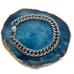 Stalen Schakelarmband Curb Op Blauw Agaat, Stijlvolle Curb Cuban Armband