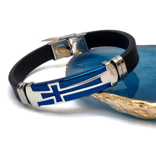 Siliconen Armband Met Blauw En Wit Kruisontwerp.