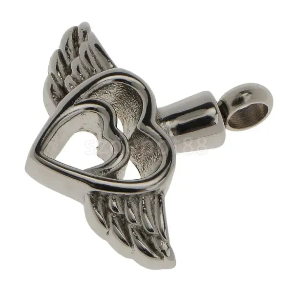 Zilveren Hartvormige Ring Met Vleugels - Ashanger Hart Wings Stalen Ashanger Gedenksieraad