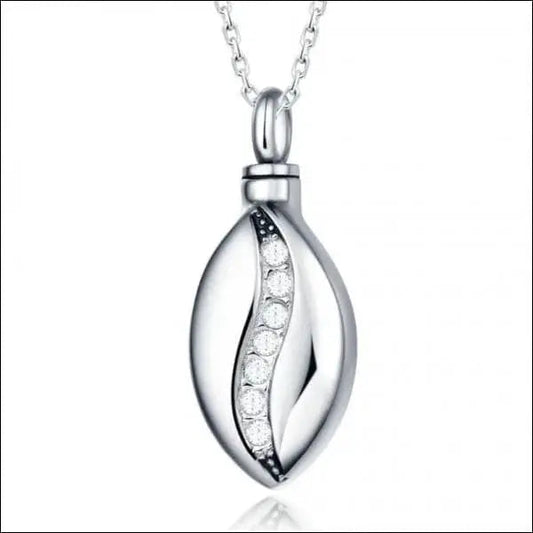 Stalen Ovaal Zirkonia Ashanger Met Diamant-gecentreerde Zilveren Hanger