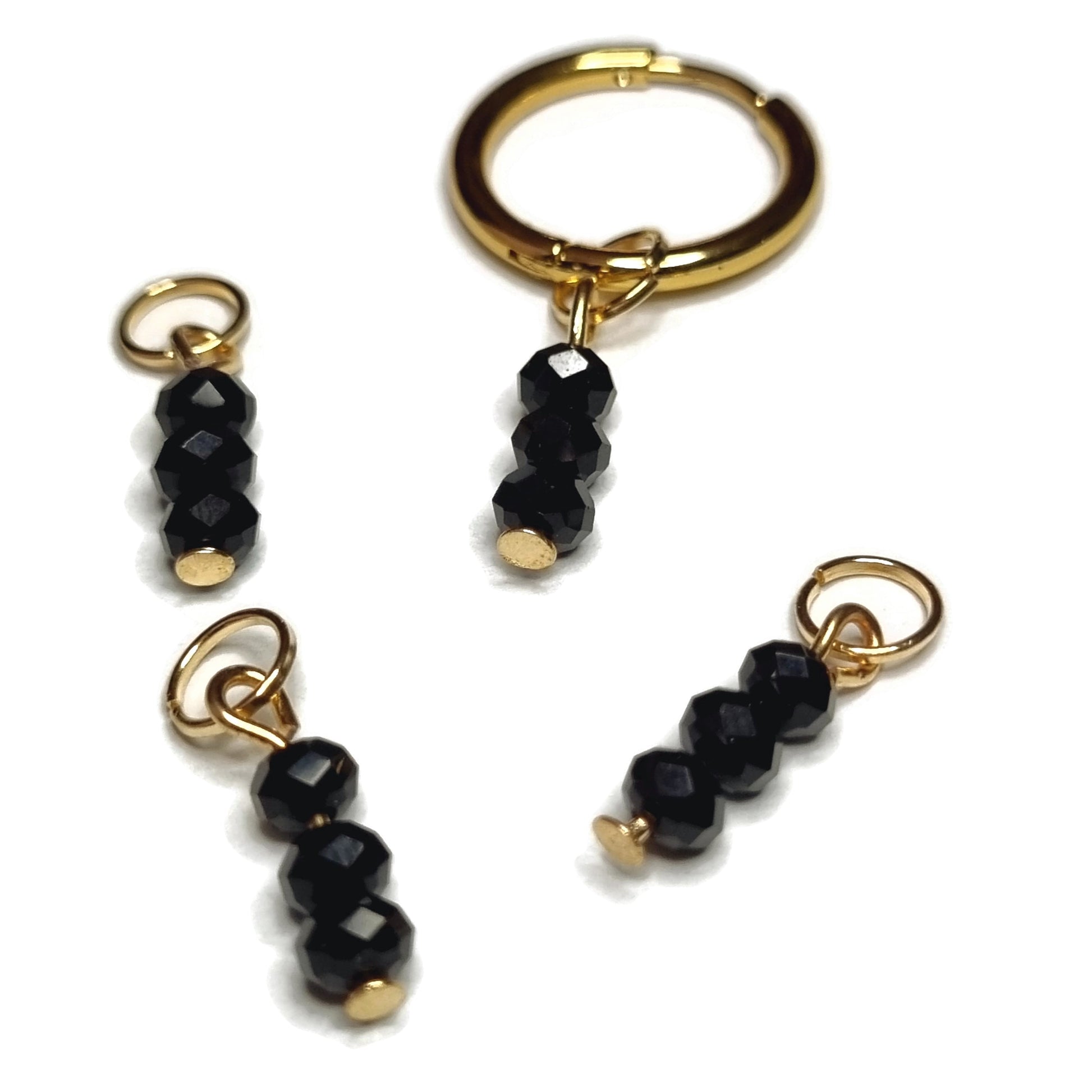 Set Van Drie Gouden En Zwarte Glazen Kralen Ringen - Aramat Jewels® 3 Facet Kralen Parelglans o