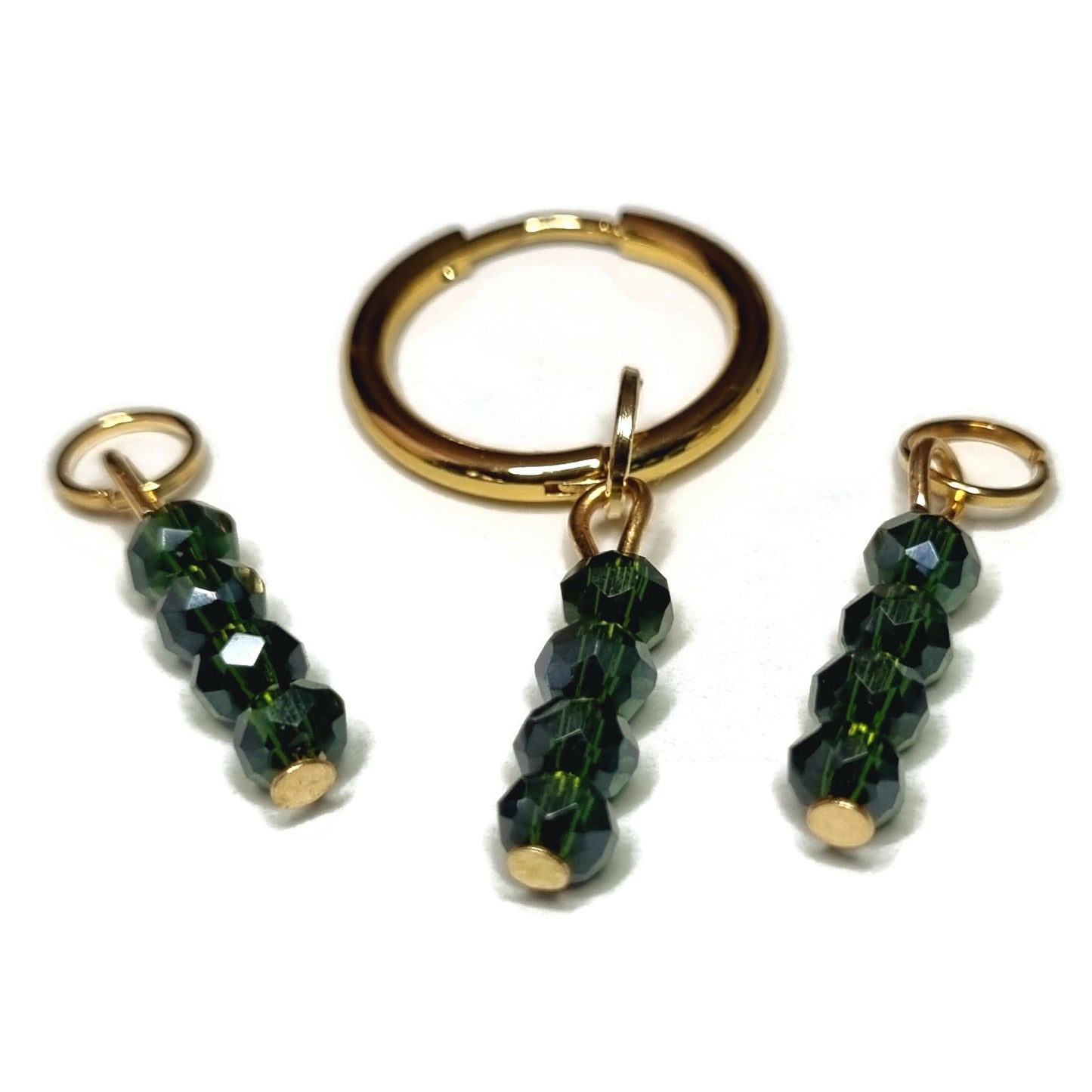 Prachtige Oorring Bedels - Aramat Jewels® Met Groene Ring En Twee Kralen Bedels