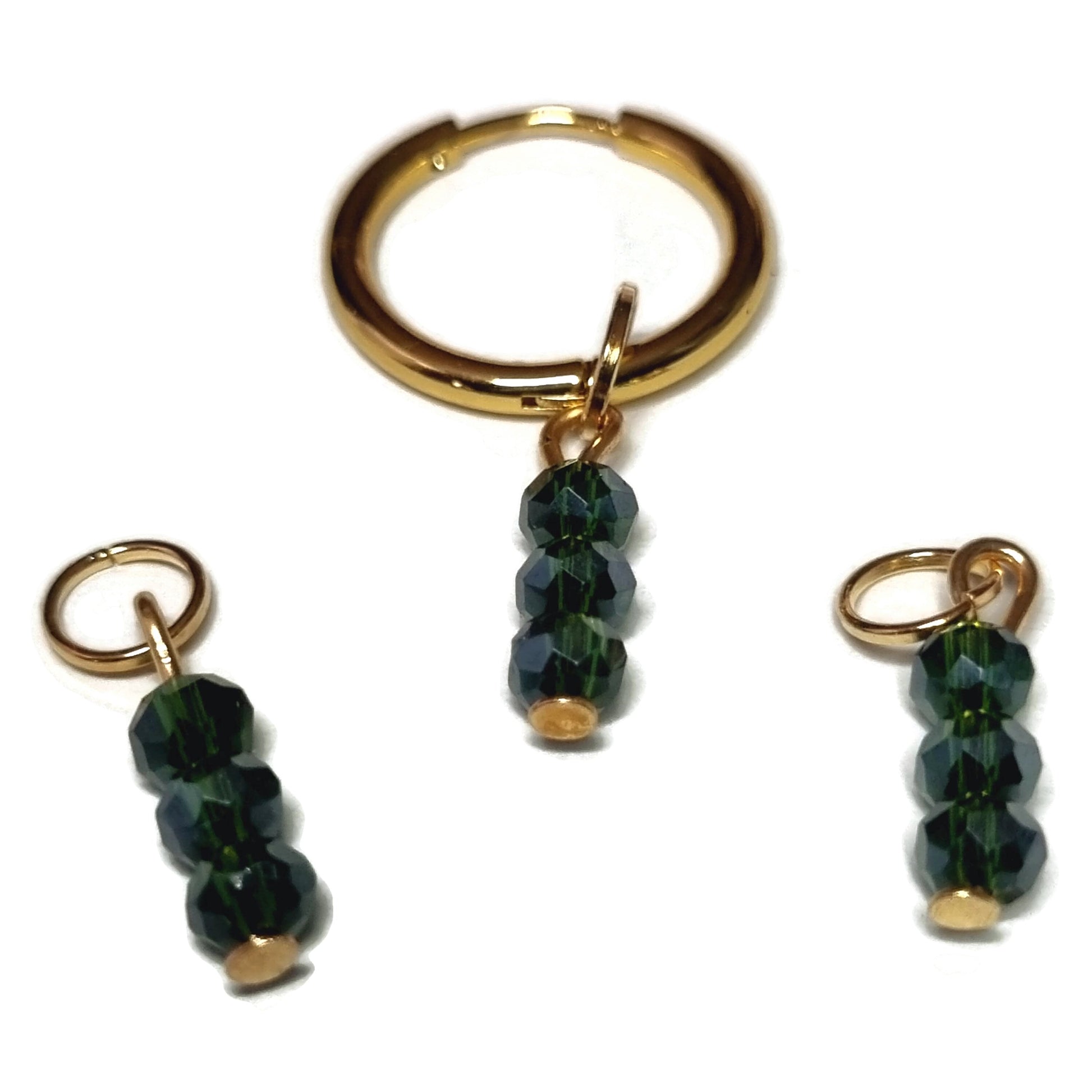 Groene Ring En Twee Kleine Ringen - 3 Facet Kralen Parelglans Oorbedels - Aramat Jewels®