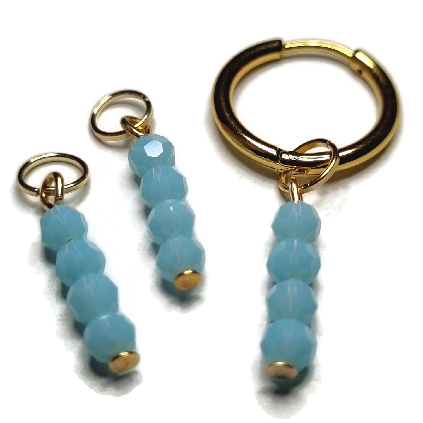 Blauwe Glazen Kralen En Gouden Oorringen - Aramat Jewels® - Stuk Verkocht