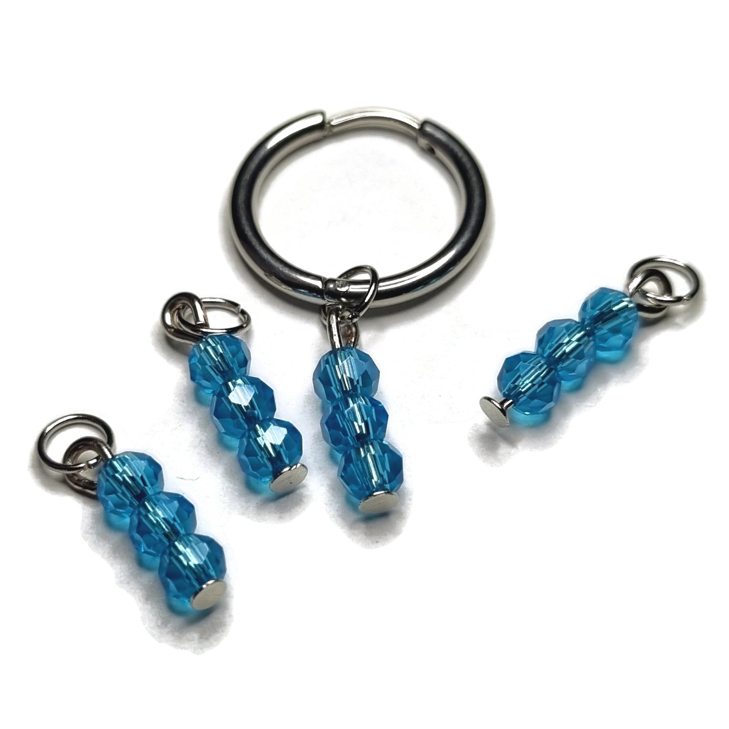 Blauwe Glazen Kralen Op Zwarte Ring - 3 Facet Kralen Parelglans Oorbedels Aramat Jewels®