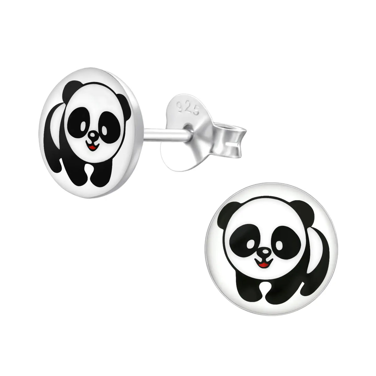 Zilveren Panda Oorknopjes Rond-7mm | Oorbellen