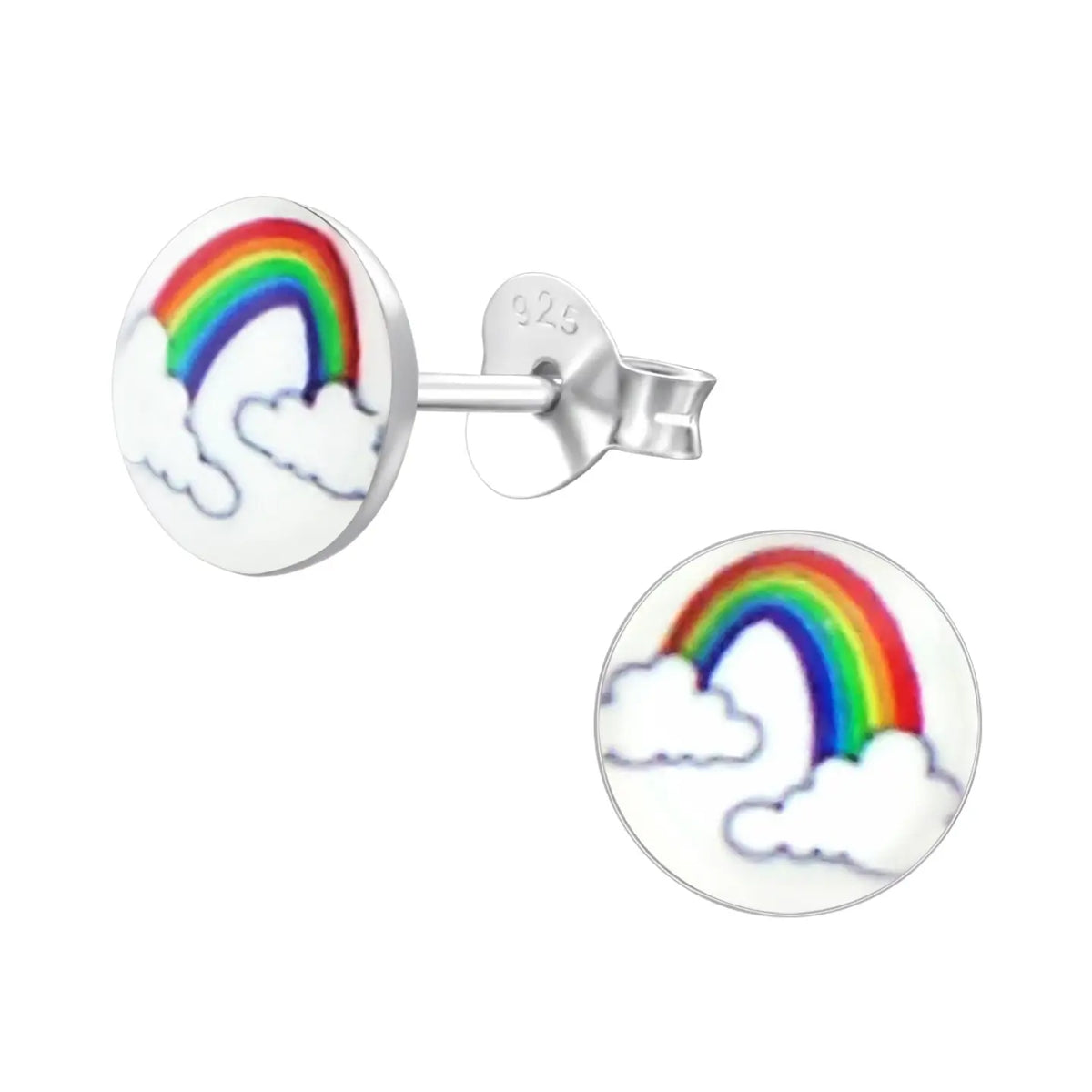 Kleurrijke Zilveren Regenboog Oorbellen Rond-7mm