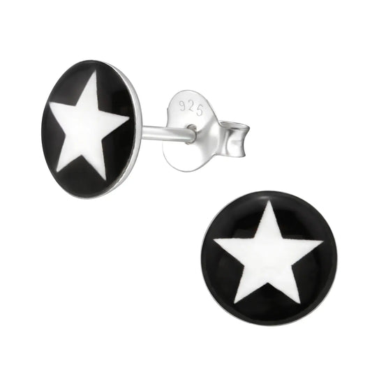 Zwart En Wit Emaille Ster Studs Oorbellen - Zilveren Ster Oorbellen Set