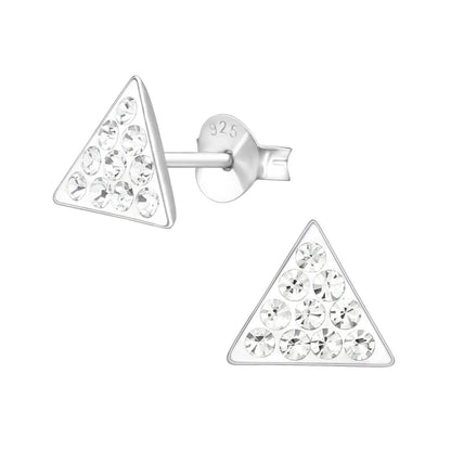 Driehoekige Zilveren Kristallen Oorbellen