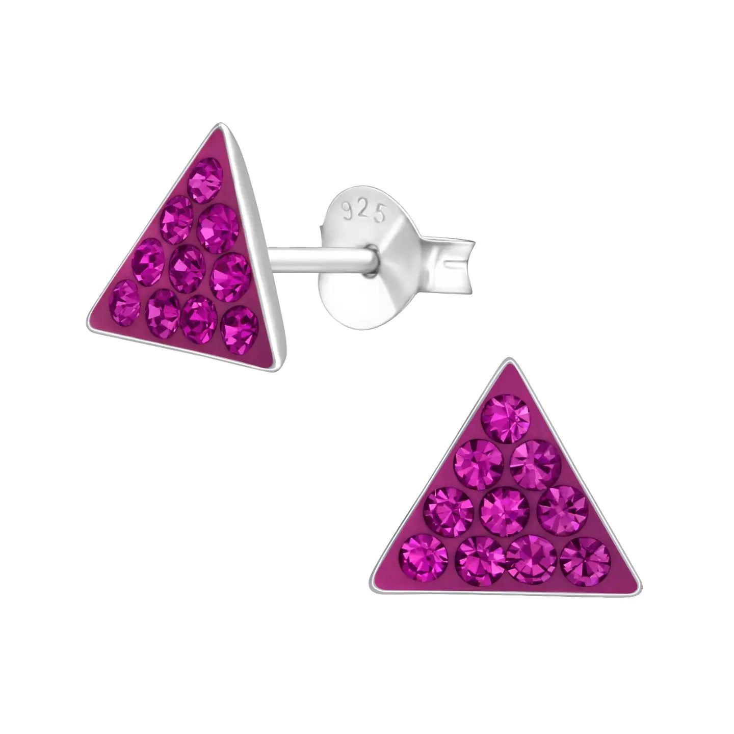 Roze Driehoekige Stud Oorbellen Van Sterling Zilveren Kristallen.