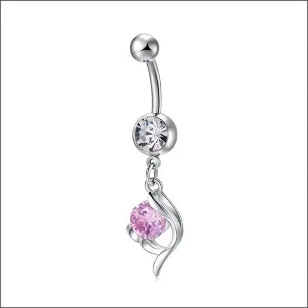 Roze Zirkonia Stalen Navelpiercing Zilverkleur | Lichaamssieraden