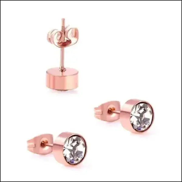 Stalen Kristallen Oorknopjes Rosékleurig / 6 Mm / Transparant | Oorbellen