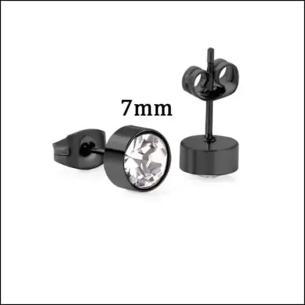 Stalen Kristallen Oorknopjes Zwart / 7 Mm / Transparant | Oorbellen